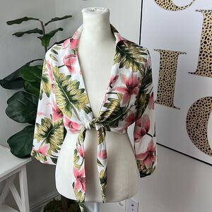Tropical Tie Front Blouse